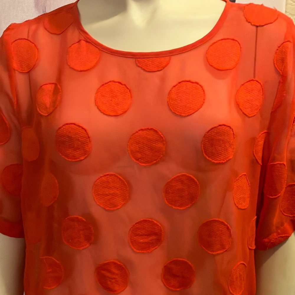 Sheer Orange Polka Dot Top